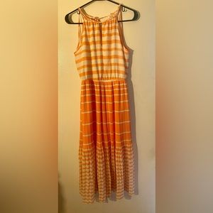 Maison Jules maxi dress with peach and cream strips. Keyhole tie in back. Small